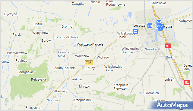mapa Wichrów gmina Łęczyca, Wichrów gmina Łęczyca na mapie Targeo