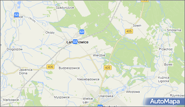 mapa Wierzbie gmina Łambinowice, Wierzbie gmina Łambinowice na mapie Targeo