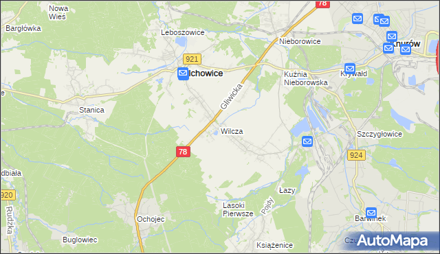 mapa Wilcza gmina Pilchowice, Wilcza gmina Pilchowice na mapie Targeo