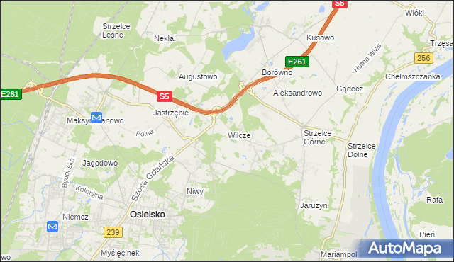 mapa Wilcze gmina Osielsko, Wilcze gmina Osielsko na mapie Targeo