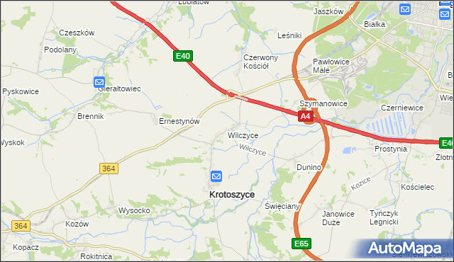 mapa Wilczyce gmina Krotoszyce, Wilczyce gmina Krotoszyce na mapie Targeo