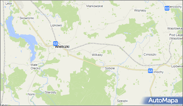 mapa Wilkasy gmina Wieliczki, Wilkasy gmina Wieliczki na mapie Targeo