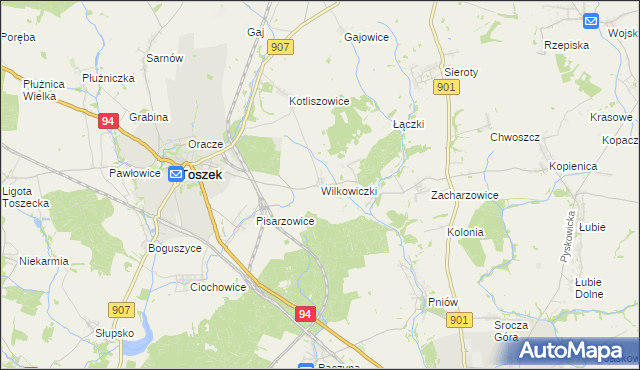 mapa Wilkowiczki gmina Toszek, Wilkowiczki gmina Toszek na mapie Targeo