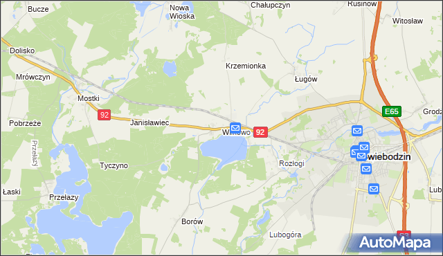 mapa Wilkowo gmina Świebodzin, Wilkowo gmina Świebodzin na mapie Targeo