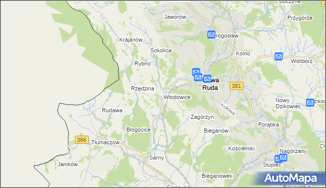 mapa Włodowice gmina Nowa Ruda, Włodowice gmina Nowa Ruda na mapie Targeo