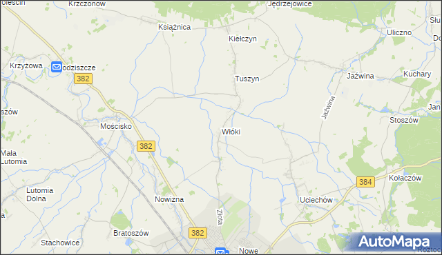 mapa Włóki gmina Dzierżoniów, Włóki gmina Dzierżoniów na mapie Targeo