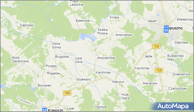 mapa Wojciechów gmina Krasocin, Wojciechów gmina Krasocin na mapie Targeo