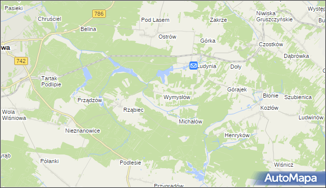 mapa Wymysłów gmina Włoszczowa, Wymysłów gmina Włoszczowa na mapie Targeo