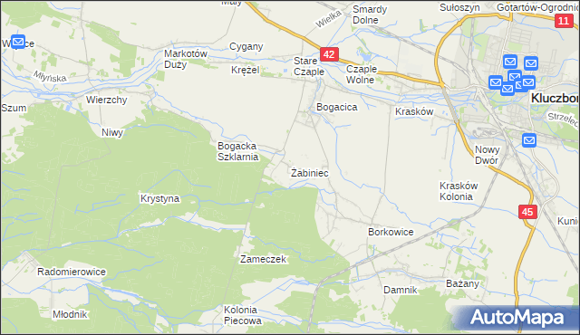 mapa Żabiniec gmina Kluczbork, Żabiniec gmina Kluczbork na mapie Targeo
