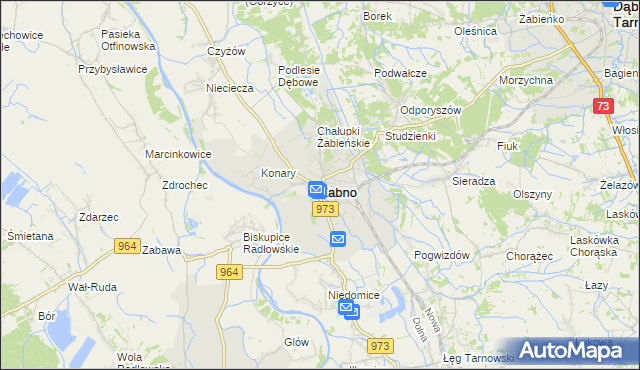 mapa Żabno powiat tarnowski, Żabno powiat tarnowski na mapie Targeo