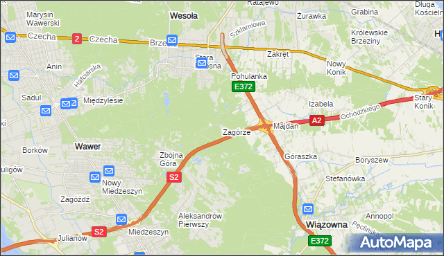 mapa Zagórze gmina Wiązowna, Zagórze gmina Wiązowna na mapie Targeo