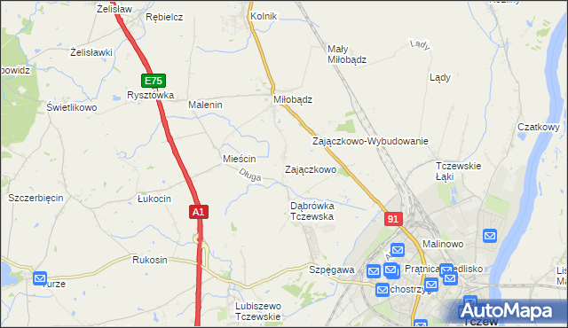 mapa Zajączkowo gmina Tczew, Zajączkowo gmina Tczew na mapie Targeo