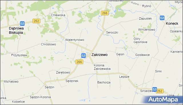 mapa Zakrzewo powiat aleksandrowski, Zakrzewo powiat aleksandrowski na mapie Targeo