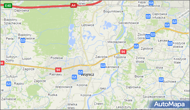 mapa Zakrzów gmina Wojnicz, Zakrzów gmina Wojnicz na mapie Targeo