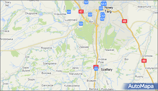 mapa Zaskale gmina Szaflary, Zaskale gmina Szaflary na mapie Targeo