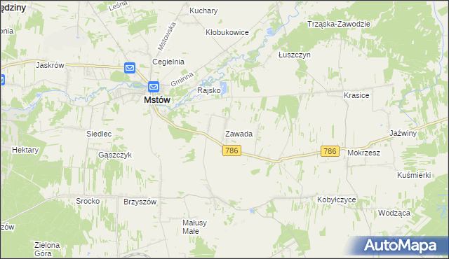 mapa Zawada gmina Mstów, Zawada gmina Mstów na mapie Targeo