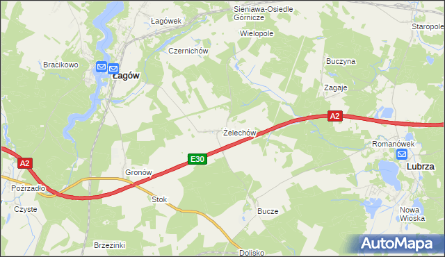mapa Żelechów gmina Łagów, Żelechów gmina Łagów na mapie Targeo