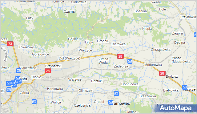 mapa Zimna Woda gmina Jasło, Zimna Woda gmina Jasło na mapie Targeo