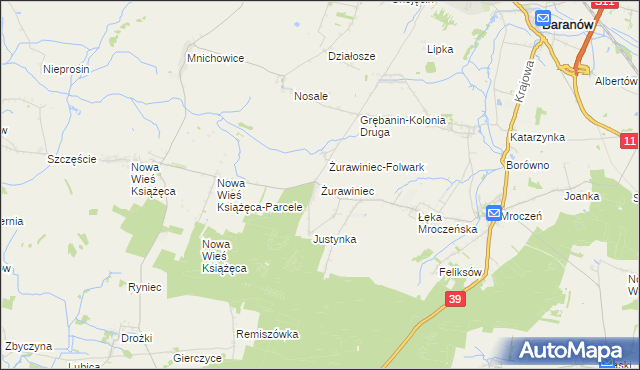 mapa Żurawiniec gmina Baranów, Żurawiniec gmina Baranów na mapie Targeo