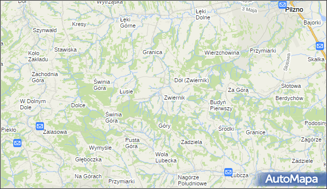 mapa Zwiernik gmina Pilzno, Zwiernik gmina Pilzno na mapie Targeo