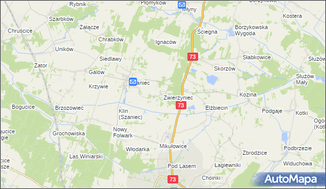 mapa Zwierzyniec gmina Busko-Zdrój, Zwierzyniec gmina Busko-Zdrój na mapie Targeo
