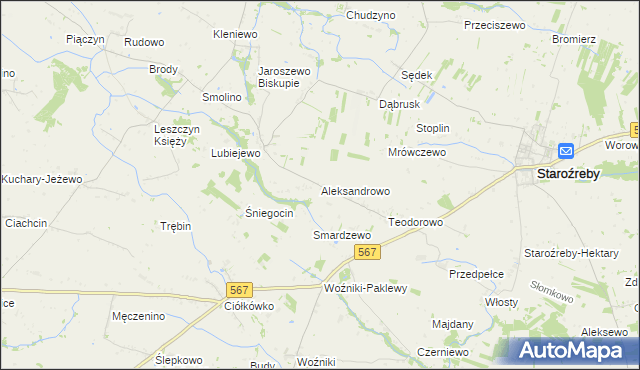 mapa Aleksandrowo gmina Staroźreby, Aleksandrowo gmina Staroźreby na mapie Targeo