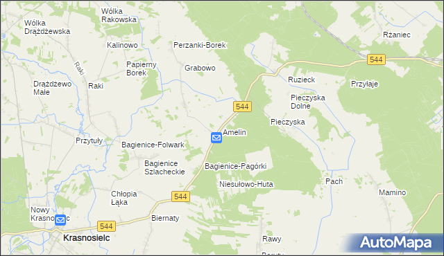 mapa Amelin gmina Krasnosielc, Amelin gmina Krasnosielc na mapie Targeo