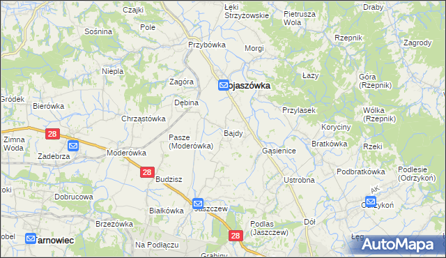 mapa Bajdy gmina Wojaszówka, Bajdy gmina Wojaszówka na mapie Targeo