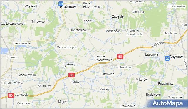 mapa Barcice Drwalewskie, Barcice Drwalewskie na mapie Targeo