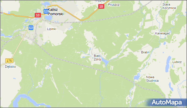 mapa Biały Zdrój gmina Kalisz Pomorski, Biały Zdrój gmina Kalisz Pomorski na mapie Targeo