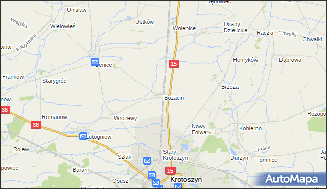mapa Bożacin gmina Krotoszyn, Bożacin gmina Krotoszyn na mapie Targeo