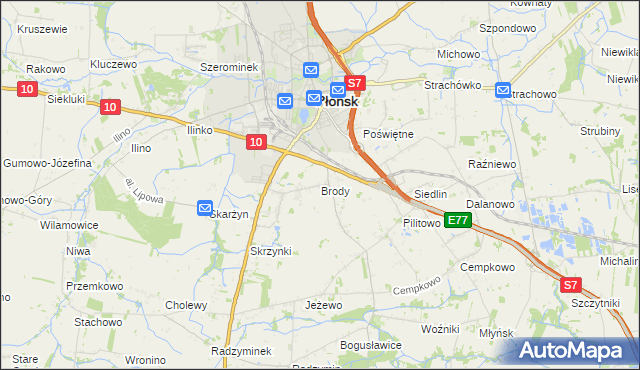 mapa Brody gmina Płońsk, Brody gmina Płońsk na mapie Targeo