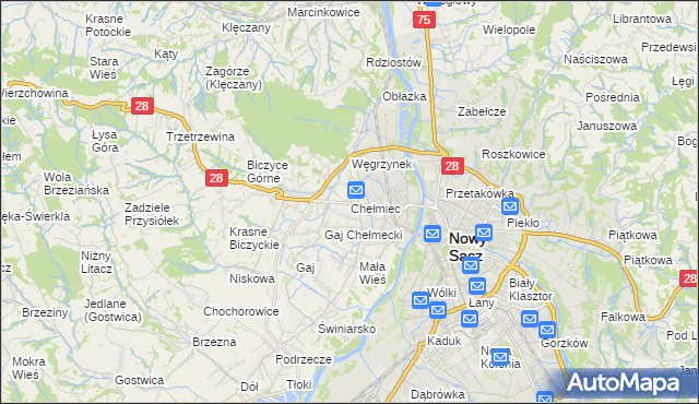 mapa Chełmiec powiat nowosądecki, Chełmiec powiat nowosądecki na mapie Targeo