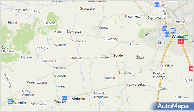 mapa Chotów gmina Mokrsko, Chotów gmina Mokrsko na mapie Targeo