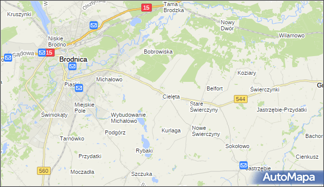 mapa Cielęta, Cielęta na mapie Targeo