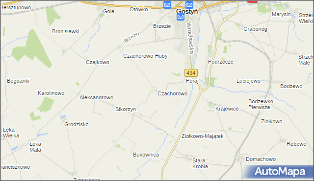 mapa Czachorowo gmina Gostyń, Czachorowo gmina Gostyń na mapie Targeo