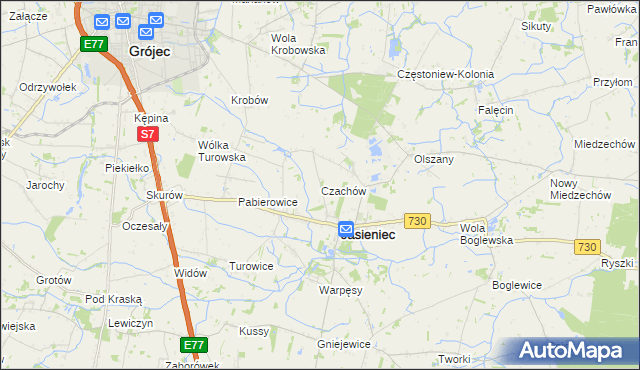 mapa Czachów gmina Jasieniec, Czachów gmina Jasieniec na mapie Targeo