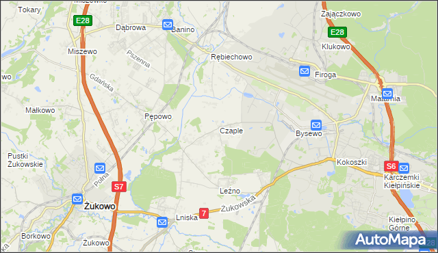 mapa Czaple gmina Żukowo, Czaple gmina Żukowo na mapie Targeo