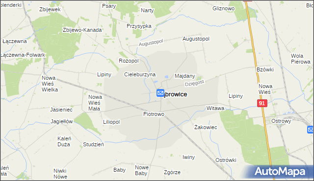 mapa Dąbrowice powiat kutnowski, Dąbrowice powiat kutnowski na mapie Targeo