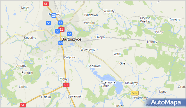 mapa Dębówko gmina Bartoszyce, Dębówko gmina Bartoszyce na mapie Targeo