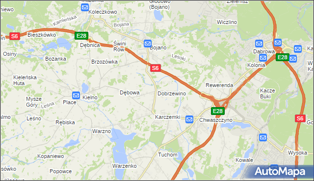 mapa Dobrzewino, Dobrzewino na mapie Targeo