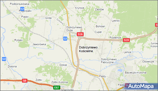 mapa Dobrzyniewo Kościelne, Dobrzyniewo Kościelne na mapie Targeo