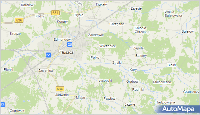 mapa Dzięcioły gmina Tłuszcz, Dzięcioły gmina Tłuszcz na mapie Targeo