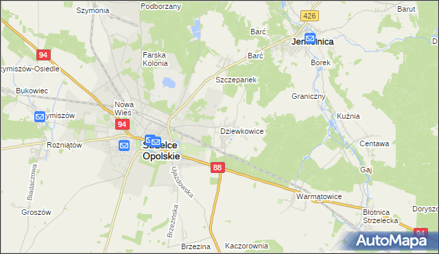 mapa Dziewkowice, Dziewkowice na mapie Targeo