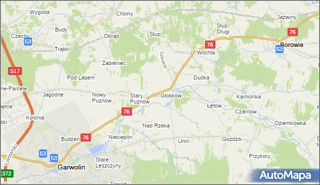 mapa Głosków gmina Borowie, Głosków gmina Borowie na mapie Targeo