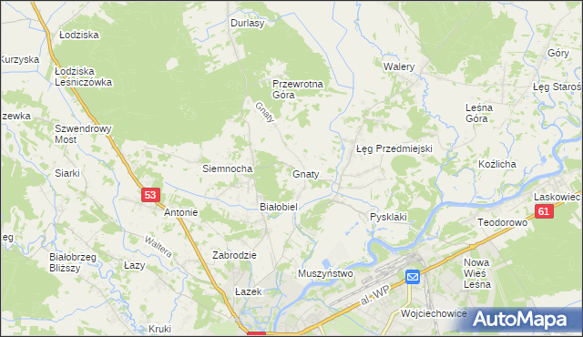 mapa Gnaty gmina Lelis, Gnaty gmina Lelis na mapie Targeo