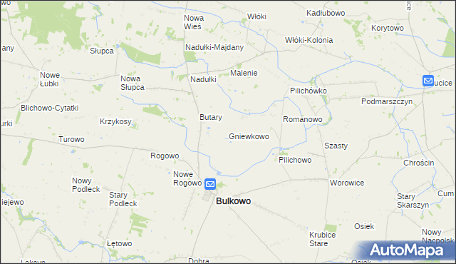 mapa Gniewkowo gmina Bulkowo, Gniewkowo gmina Bulkowo na mapie Targeo
