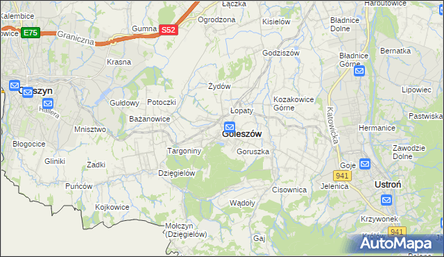 mapa Goleszów powiat cieszyński, Goleszów powiat cieszyński na mapie Targeo
