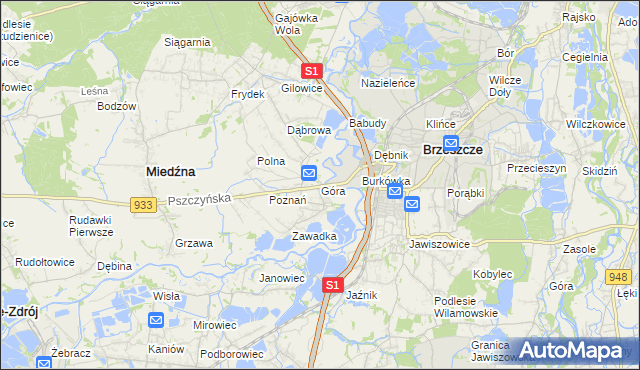 mapa Góra gmina Miedźna, Góra gmina Miedźna na mapie Targeo