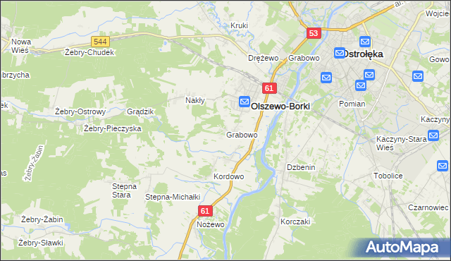 mapa Grabowo gmina Olszewo-Borki, Grabowo gmina Olszewo-Borki na mapie Targeo
